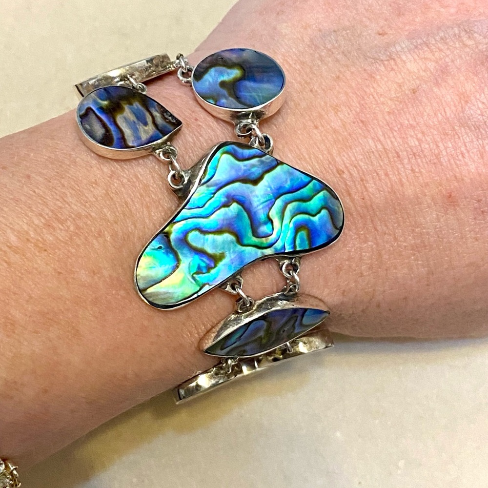Sterling Silver Abalone Shell Statement Bracelet … - image 1